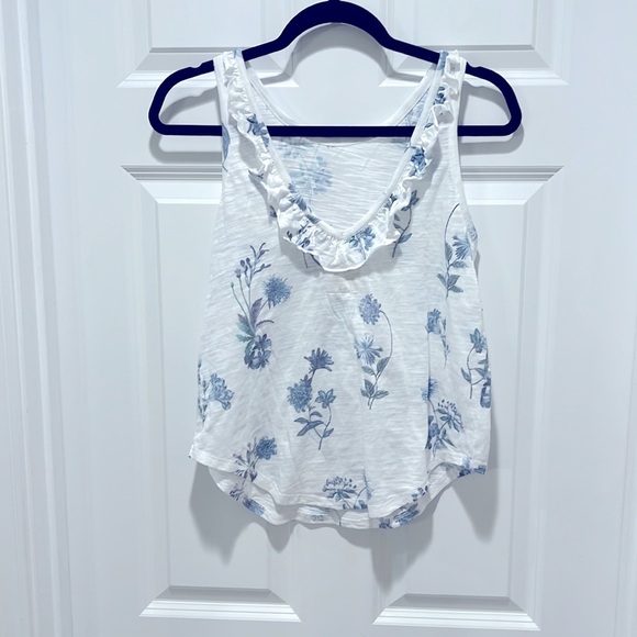 Chaser x Revolve Tank Top Slub Jersey Deep Ruffle V Back cottagecore floral 90s - Picture 7 of 10